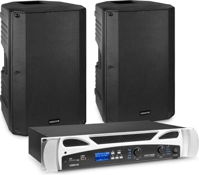 Vonyx set met 2x passieve speakers en versterker - 1000W - 15 Inch - Bluetooth
