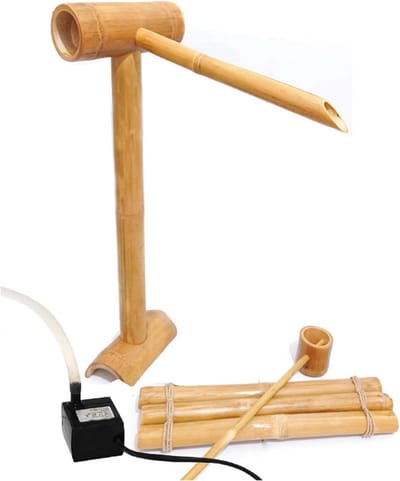 Bamboe Waterornament - Tuindecoratie Fontein - Ontspannen Sfeer Creëren - Handgemaakt Natuurlijk Materiaal - 60 cm - Natuurlijk