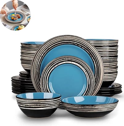Luxe Serviesset – 32 delig – 8 persoons – Porselein - Bordenset – Dinner platen – Dessertborden - Kommen - Schaaltjes - Blauw