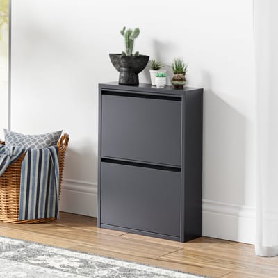 Schoenenkast Sokndal 2 kleppen grijs 71x50x15 cm [en.casa]