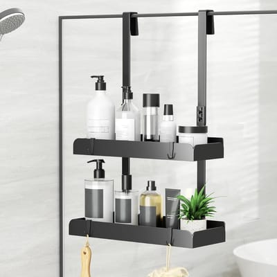 REN® Doucherek - Doucherek Zonder Boren - Doucherek Hangend - Telescopisch Doucherek - Zwart - 13cm x 31cm x 56cm
