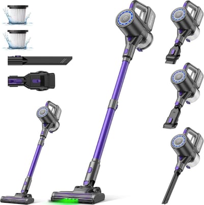 NETTLIFE Steelstofzuiger - Akku - 40 min looptijd - 500 W - 2 in 1 vloerwisser - Draadloze Accustofzuiger - 40KPa - Paars - 4 Zuigniveaus Vacuum Cleaner - met zelfstaande functie - met groen Licht - ideaal voor harde vloeren | tapijten | dierenharen
