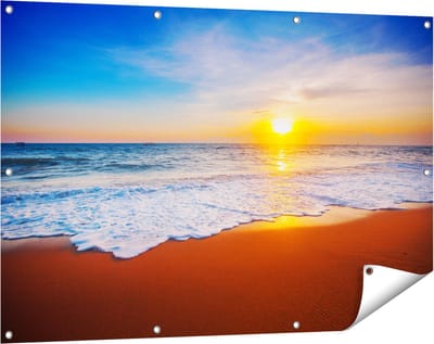 Gards Tuinposter Strand en Zee tijdens Zonsondergang - 120x80 cm - Tuindoek - Tuindecoratie - Wanddecoratie buiten - Tuinschilderij