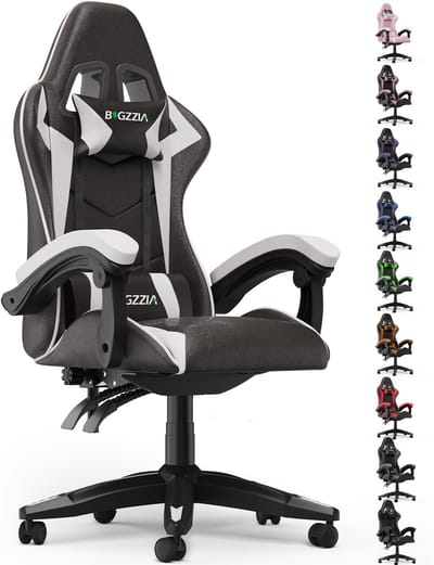 Bigzzia Gamingstoel - Ergonomische bureaustoel van PU-leer - In hoogte verstelbaar - Met lendenkussen en hoofdsteun - Comfortabele gamestoel voor volwassenen - Meisjes en jongens