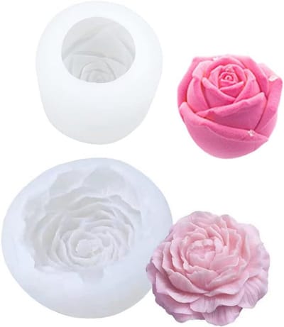 2 Stuks 3D Bloem Kaars Gietvormen - DIY Rozen & Pioenroos Silicone Mallen