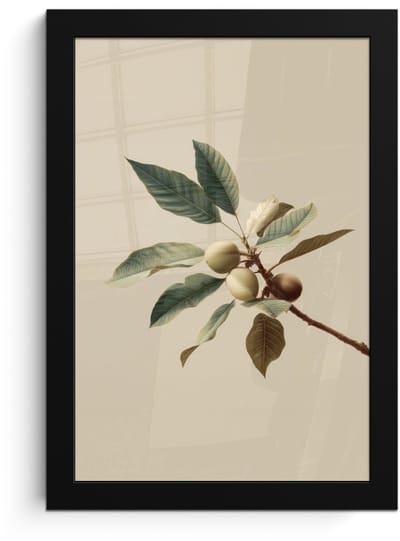 Poster in lijst - Fotolijst 20x30 cm - Posters - Tak - Groene Bladeren - Vruchten - Posterlijst zwart - Decoratie - Wanddecoratie woonkamer - Muurdecoratie slaapkamer