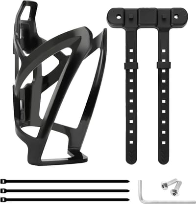 Lichte en stabiele bidonhouder voor fietsen, geschikt voor MTB, racefietsen en gravelbikes, met straps voor buizen van verschillende diameters