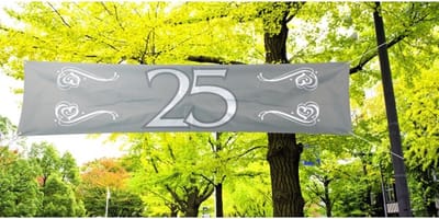 25 jaar jubileum straat vlag banner - zilver - 180 x 40 cm - polyester - versiering - getrouwd