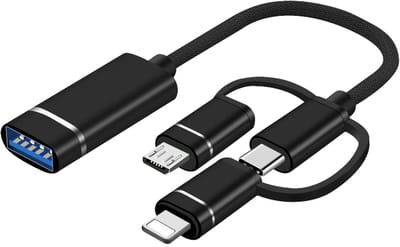 3-in-1 OTG Adapter kabel - USB Female naar Micro-USB, USB-C en 8-Pin Male - - geschikt voor Lightning - zwart