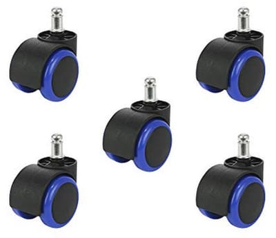 Kantoorstoel Wielen Set - 5 x 11 mm Pin Stoel Wielen voor Harde Vloeren - Rolset voor Kantoorstoelen in Wit, Zwart, Rood en Blauw