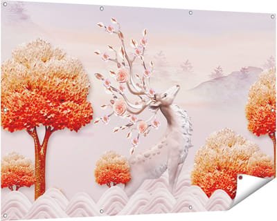 Gards Tuinposter 3D Illustratie Hert - Abstract - 150x100 cm - Tuindoek - Tuindecoratie - Wanddecoratie buiten - Tuinschilderij