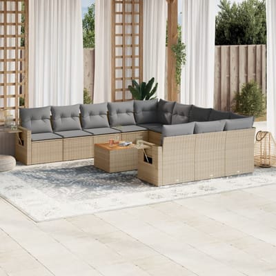 vidaXL - 12-delige - Loungeset - met - kussens - poly - rattan - beige