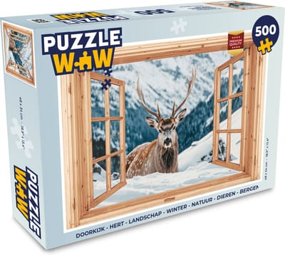 Puzzel Doorkijk - Hert - Landschap - Winter - Natuur - Dieren - Bergen - Legpuzzel - Puzzel 500 stukjes