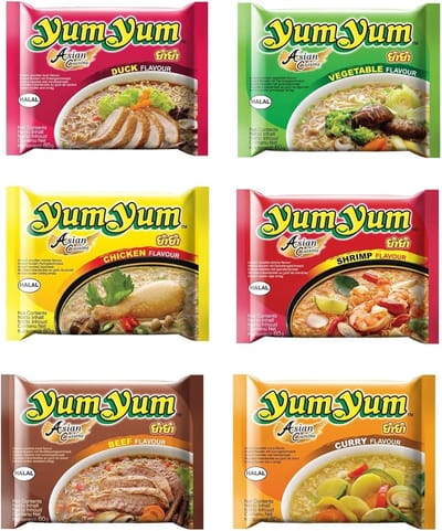 Instant Noedels Noodles Mixpakket 6 Soorten Yum Yum (Kip, eend, garnaal, groente, rund, kerrie) (30x 60 Gram)