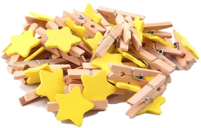 Dailygoods- Wasknijpers 50 Stuks - Sterren Houten Wasknijpers - Mini Clips - Kleurrijke Fotoclips - Ambachtelijke Decoratie - Afmetingen 3 x 0,4 cm - Decoratieclips