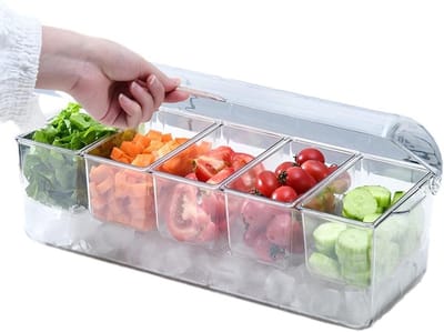 Gekoeld Dienblad - Serveertray - Feestelijk Serveren - IJs Koeling Compartimenten - 19x7x6 Inch - Transparant
