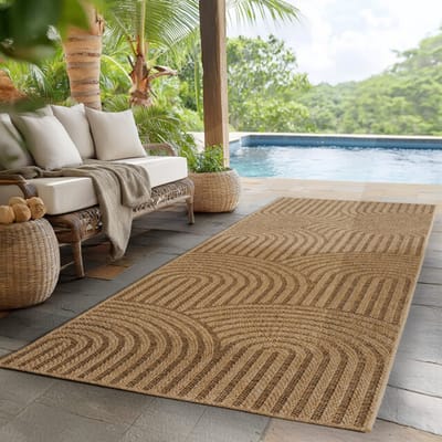Timber Buitenkleed – Japandi, Indoor & Outdoor, Jute-Look Vloerkleed, Weerbestendig, Tuin, Balkonkleed - Beige