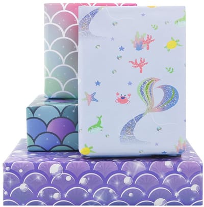 zeemeerminnenweegschaal, 8 vellen 4 stijlen, kleurrijk cadeaupapier voor opvallende verjaardags- en babyfeestjes