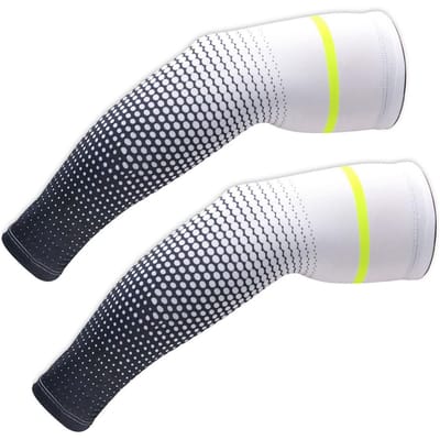 Une Paire Manches de Sport Légères Respirantes Unisexe Soie Glacée Manches de Bras de Compression pour Vélo Protection Solaire Blanc L blanc