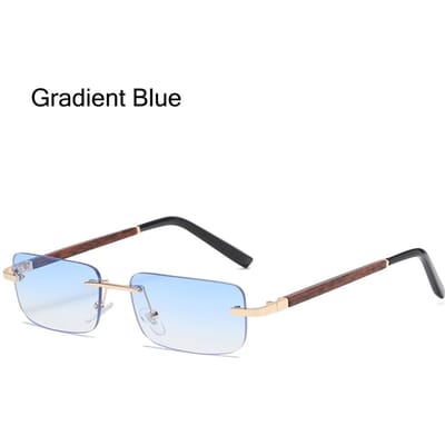 Zonnebril met Verloopglazen en Houtnerf Poten Retro Randloos UV400 Bescherming Shades Street Eyewear voor Dames Gradient Blue white