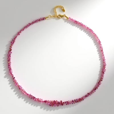 Cavill - Zilveren Ketting - 925 Sterling Zilver Verguld - Madagaskar Roze Saffier 0,48ct Fancy Kraal - Elegante Verstelbare Damesketting