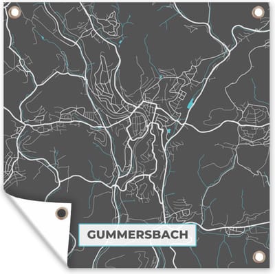 Tuin poster Duitsland – Blauw – Gummersbach – Stadskaart – Kaart – Plattegrond - 200x200 cm - Tuindoek