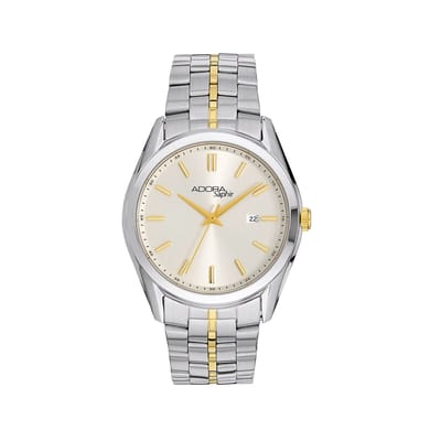 Adora Saphir Herenhorloge AS4689 Zilver/Goud – Saffierglas, Datum, RVS Band, 41mm – Tijdloos Design