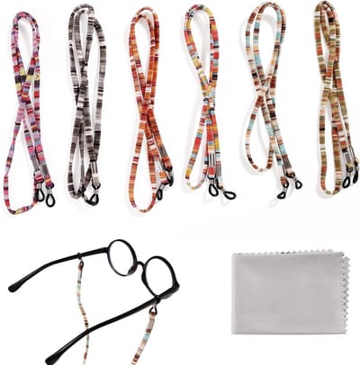 Kleurrijke 6-delige brillenketting, etnische stijl brillenkoord, zonnebrilriem, inclusief brillendoekje, perfect voor zonnebrillen en leesbrillen