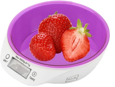 KZQ Electronic scale Digitale Weegschaal met Paarse Bak Keukenweegschaal voor Voeding en Cosmetica LED Touch Tarra Meetbereik 1 g tot 5 kg Slank Ontwerp
