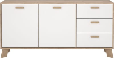 Ikast dressoir 2 deuren, 3 lades eiken decor, wit.