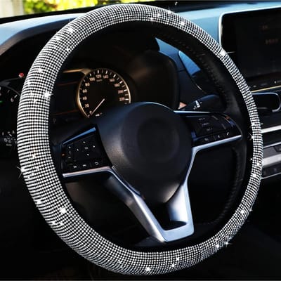 Bling Auto Stuurhoes Met Kristal Diamant Glanzende Auto Suv Strass Stuurwielbeschermer Voertuig Auto Decoratie wit