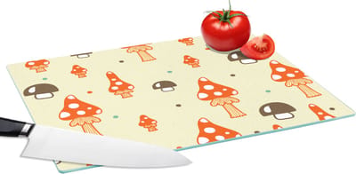 Glazen Snijplank - 39x28 - Patronen - Paddestoel - Oranje - Snijplanken Glas