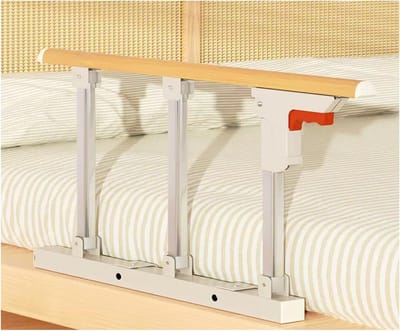 Bedhekje voor ouderen en volwassenen, opvouwbaar bedbeschermingshek, veiligheidsreling, stabiele metalen bewakondersteuning, handvat voor ziekenhuis en thuisverzorging, 70 x 40 cm (houtkleur)