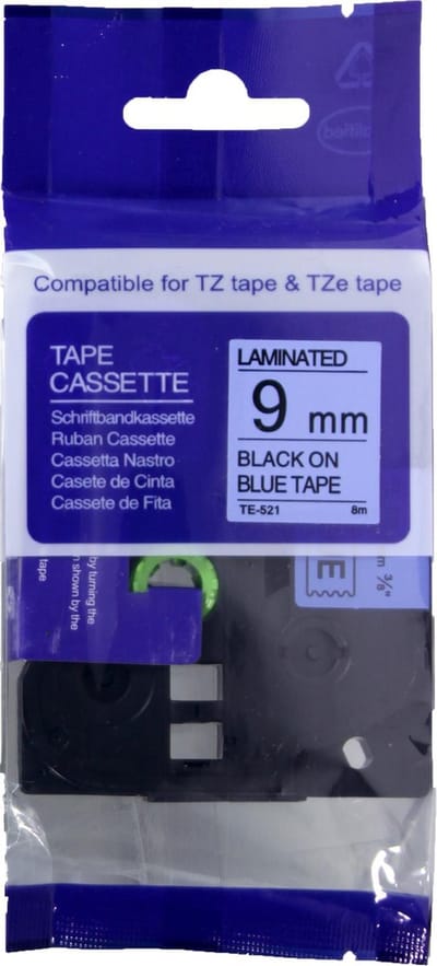FLWR - Lettertape / TZE-521 / Zwart op Blauw - Geschikt voor Brother