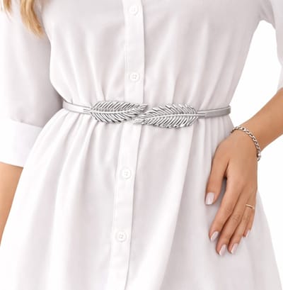 Luxe Elastische Tailleriem Met Bloem Gesp I Metalen Vintage Riem Dames I Kleding Accessoire I 70 CM I Zilver
