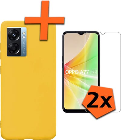Hoes - Met 2x Screenprotector - Geschikt voor OPPO A77 - Sterk & Shockproof - Back Cover - Siliconen Case - Telefoon Hoes - Geel