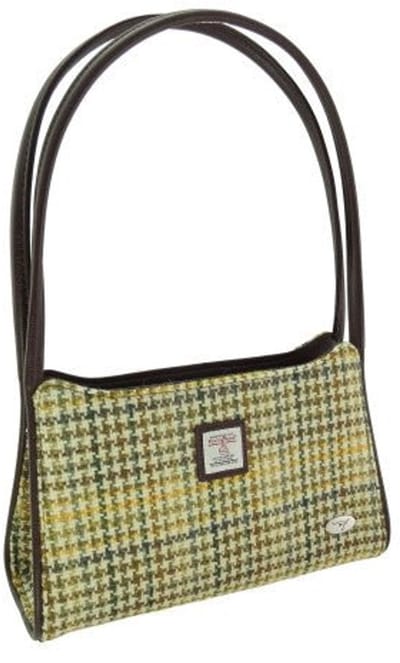 Schoudertas Fiddich Geel, groen, bruin dogtooth - Small - Ritssluiting - Harris Tweed - Glen Appin of Scotland
