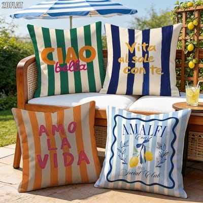 4 pièces housse de coussin rayée italienne « Ciao Bella » décoration de terrasse extérieure housse de coussin décoration de chambre à coucher maison taie d'oreiller 45x45cm