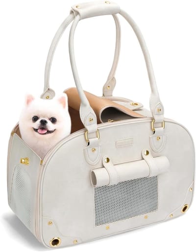 Hondendraagtas - Huisdier reistas - Veilig reizen - Waterdicht PU-leer - 38.9 x 20.6 x 25.4 cm - Beige