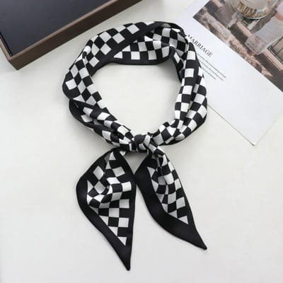 Lente/Zomer Schakakbord Print Lint Blouse Met Bijpassende Sjaal Voor Dames Klassieke Dunne Neckerchief Decoratieve Imitatie Zijde Hoofdband gray