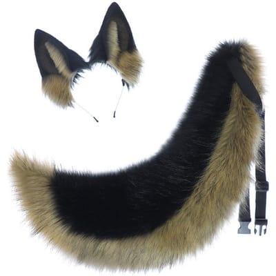 Cosplay Wolfshond Oren Haarband Oren Beest Staart Verkleden Feest Hoofddeksel Zwartrug Wolfsoren Haarband Hond Staart Accessoires Set