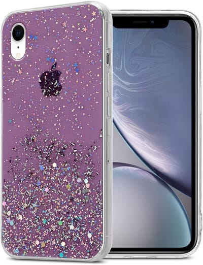 Cadorabo Hoesje geschikt voor Apple iPhone XR in Paars met Glitter - Beschermhoes van flexibel TPU silicone met fonkelende glitters Case Cover Etui