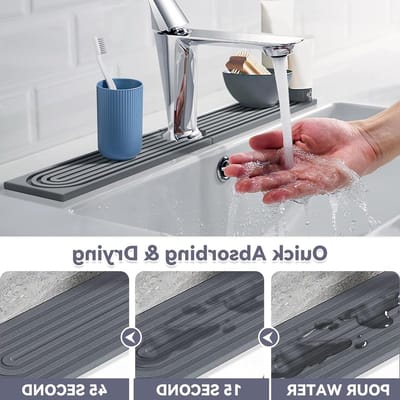 Water Tap Mat 60 x 10 cm - Sneldrogende Diatomiet Mat voor Vochtbescherming, Absorberende Bescherming voor Keuken en Badkamer, Donkergrijs