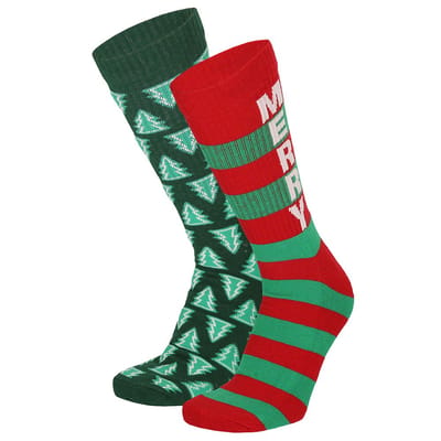 Apollo - Kerstsokken dames - Badstof zool - 2-Pak - Rood/Groen - Maat 36/41 - sportsokken - kerstsokken - kerst sokken - kerstcadeau