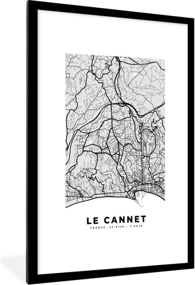 Fotolijst incl. Poster - Stadskaart - Frankrijk - Kaart - Le Cannet - Plattegrond - 80x120 cm - Posterlijst