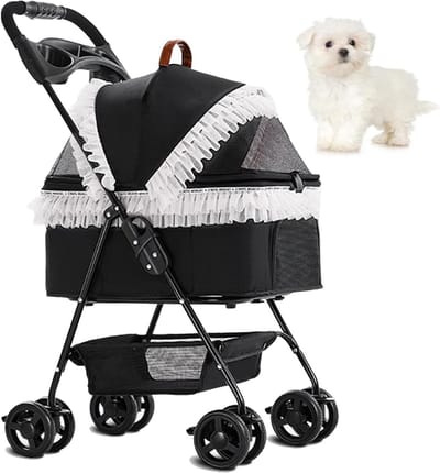 Huisdieren Wandelwagen - Dierenbuggy Draagbaar - Reizen met Huisdier - Opvouwbaar Met Mand - 33 pond capaciteit - Wit