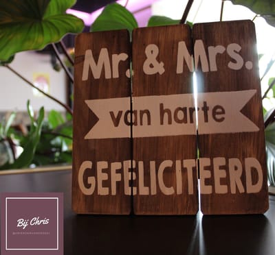 Tekstbord Mr & Mrs natural 20x20 cm