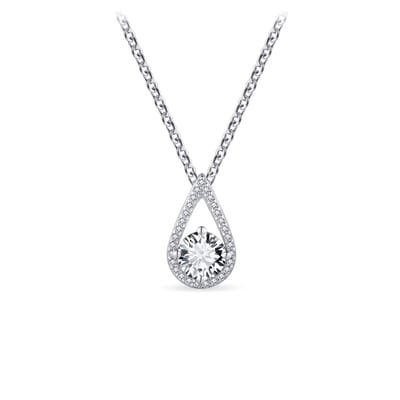Gisser Jewels - Hanger incl. Collier - Solitaire gezet met Zirkonia Stenen, Druppel vorm - 15mm x 8mm - Lengte 42+5cm - Gerhodineerd Zilver 925