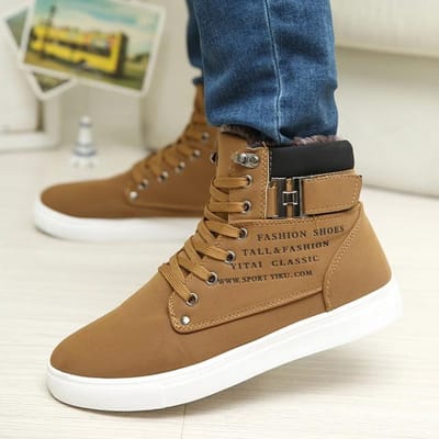 Herfst en Winter Mat Leer Hoge Top Herenschoenen Grote Maat Casual Herenlaarzen 44 black