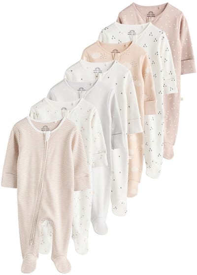 Next - Pasgeboren unisex - Set van 7 babypyjama's met tweewegritssluiting - Bruin